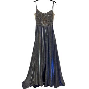 Ellie Wilde Mon Cheri Blue Liquid Formal Gown Size 6